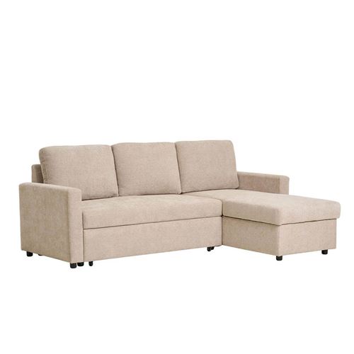 SAREK - Canapé Convertible Méridienne-coffre Réversible en Tissu Beige -