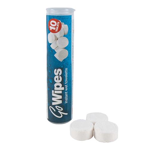Tube de 10 lingettes tablettes go wipes adv005 biodégradable BCB