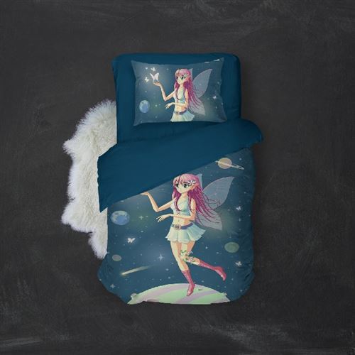 HOMEMANIA Pack oreiller et couette Fairy - Bleu, rose - 155 x 210 cm