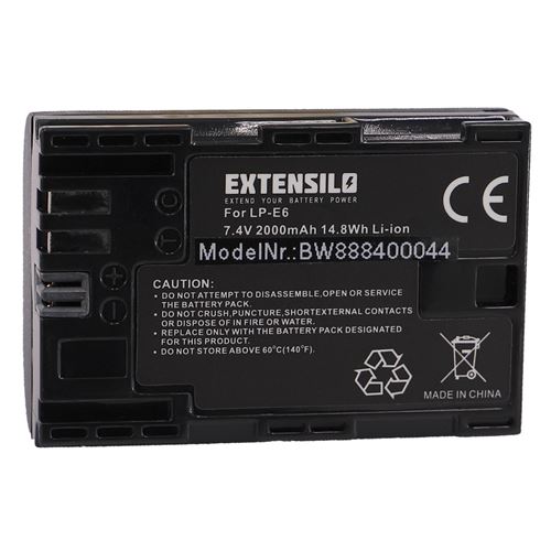 EXTENSILO Batterie compatible avec Canon EOS 80D, R, 90D, Ra, R5, R6, 7D Mark II appareil photo, reflex numérique (2000mAh, 7,4V, Li-ion)