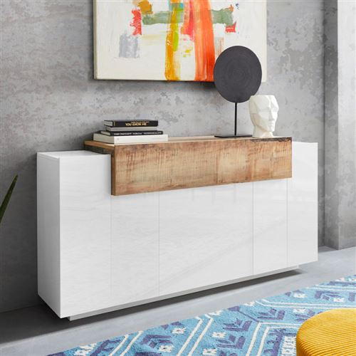 Meuble Polyvalent 3 Portes Compartiment Rabattable Buffet Salon Coro Deur Acero