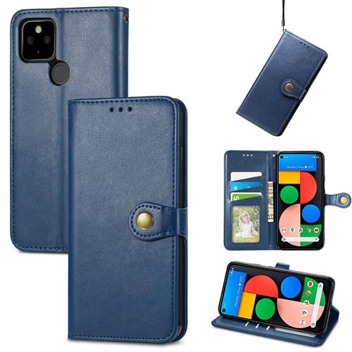 MPFRANCE Housse pour Google Pixel 5A Bleu [Porte Carte, etui portefeuille, boucle]