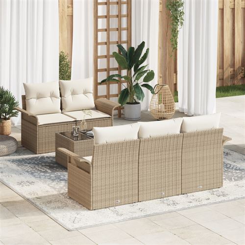 Non Communiqué Beige Ensemble De Canapé De Jardin 6 Pièces Avec Coussins Poly Rattan
