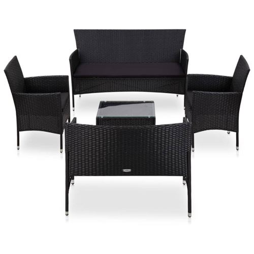 Vidaxl Noir 5 Pieces 4 Personnes Ensembles Canapes. Fauteuils Et Tables De Jardin 58 X 55 X 81 Resine Tressee