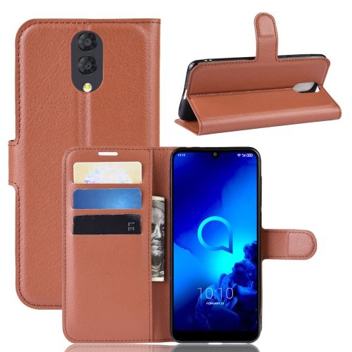 Etui en PU marron avec support pour votre Alcatel 3L (2019)