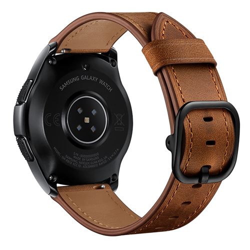 Bracelet en cuir véritable Style DS café pour votre Samsung Galaxy Watch 3 45/46mm