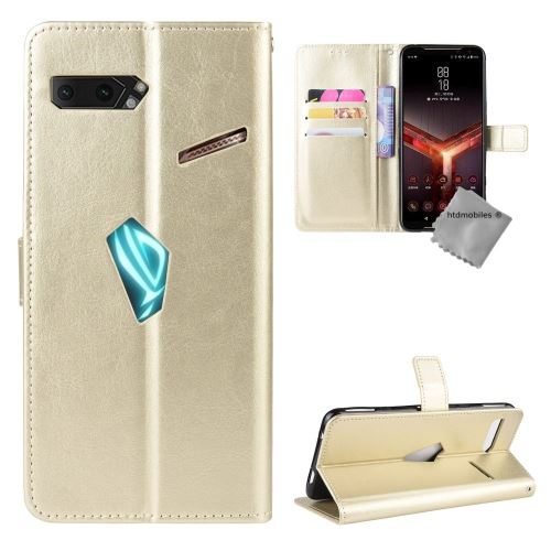 Housse portefeuille avec coque intérieure en silicone pour Asus Rog Phone II ZS660KL - film ecran inclus - OR