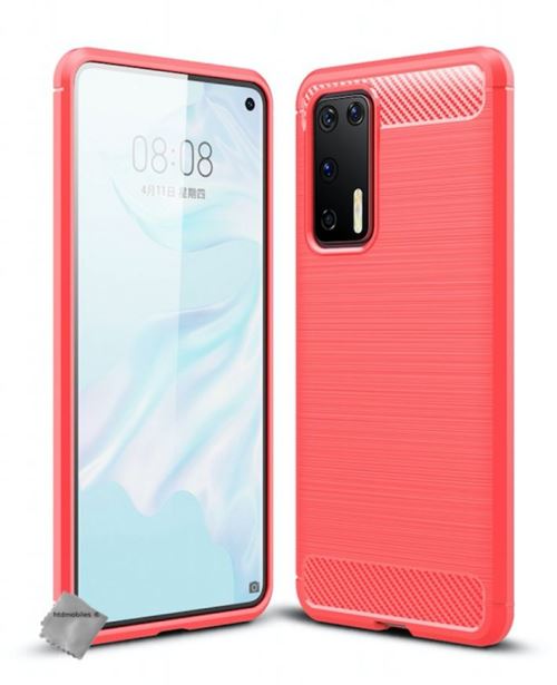 Coque silicone gel carbone pour Huawei P40 avec verre trempe - ROUGE