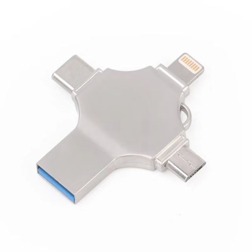 Stockage Boitier externe Cross 4 en 1 32 Go 8 broches + Micro USB + USB-C / Type-C + USB 3.0 Disque Flash Métallique (Argent)