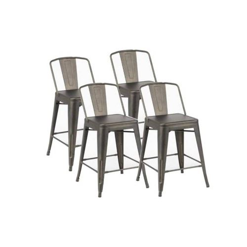 Lot de 4 chaises de bar BILOU en acier gris antique