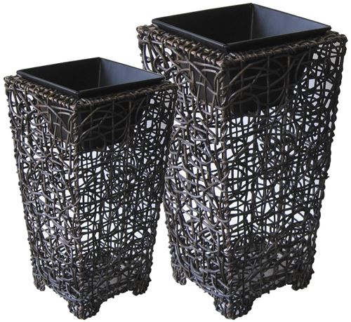 Aubry Gaspard - Vases en rotin et métal (Lot de 2)