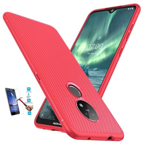 Coque Pour Nokia 6.2 / 7.2 Tpu Rouge Avec Film Verre Trempé Housse Etui En Silicone Gel Souple hfs-house®