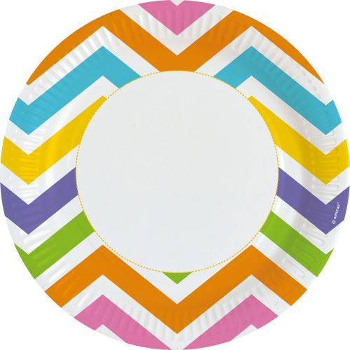 Amscan assiettes arc-en-ciel zigzag 22,8 cm papier blanc 8 pièces