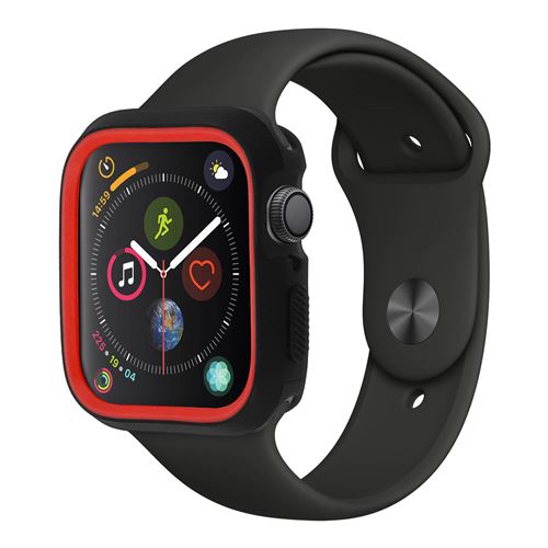 Avizar Coque pour Apple Watch 42 / 44 mm Protection Bumper Antichoc Silicone Noir et Rouge