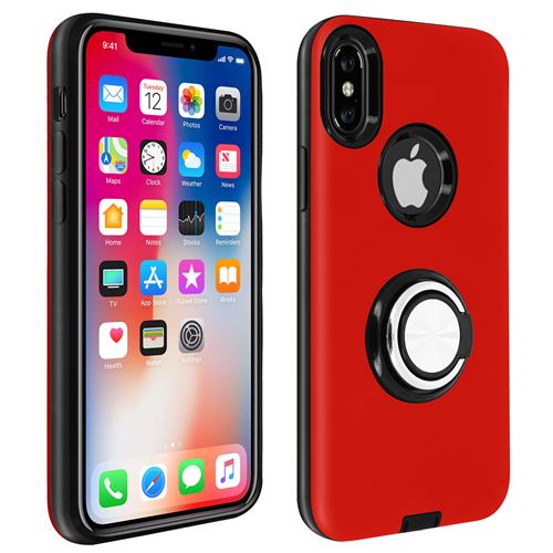 Avizar Coque Pour iPhone X/XS Antichoc Bague Maintien Support Vidéo Bords Surélevés Rouge