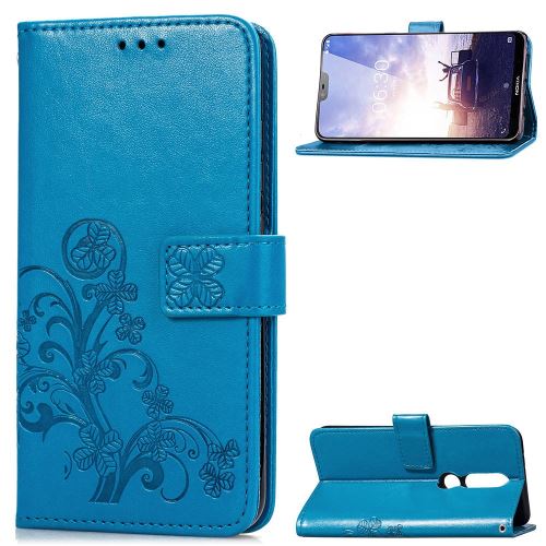 Etui en PU motif trèfle avec support bleu pour votre Nokia 6.1 Plus/X6 (2018)