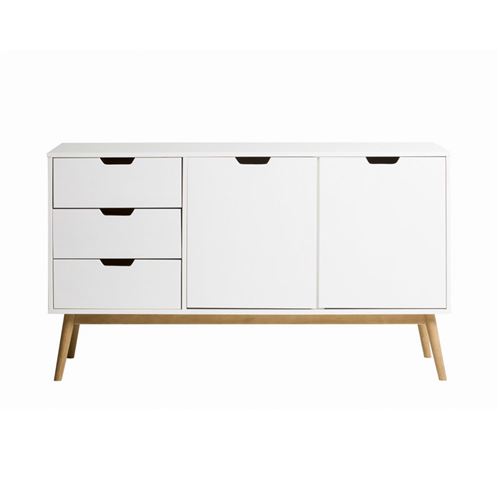 Buffet 2 portes 3 tiroirs Blanc - BASTOS