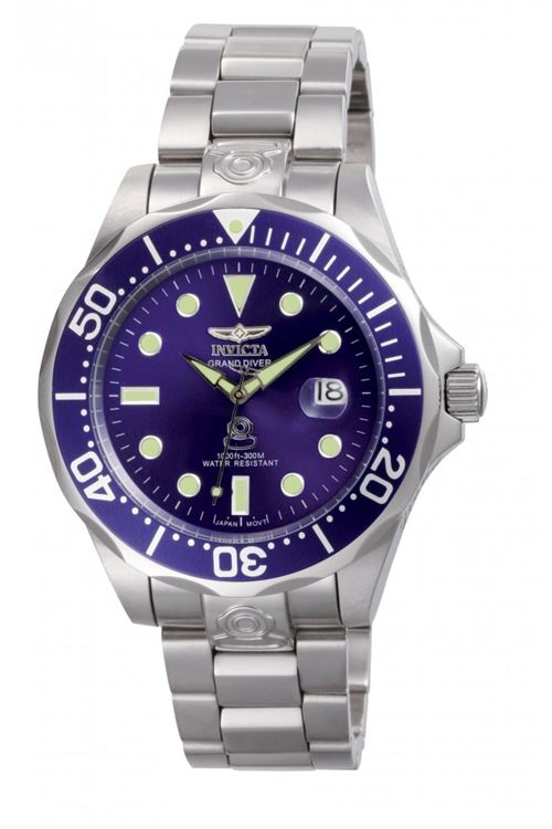 INVICTA  Grand Diver - Montre Homme Automatique en Acier Inoxydable - 47 mm, Argent / Bleu
