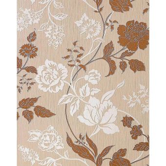 Papier Peint Design Floral Edem 116 24 Caramel Clair Blanc Brun Cuivre Argent Achat Prix Fnac