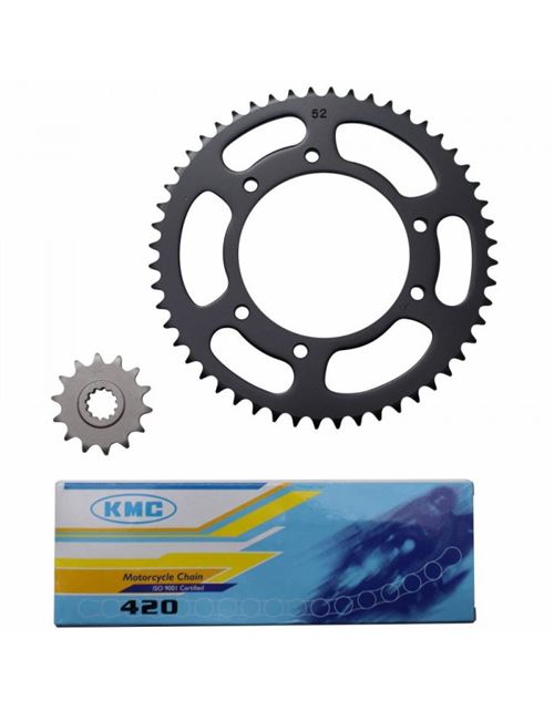 Kit chaine adaptable peugeot 50 xp6 2000+2003 420 14x52 (alesage 105mm) -p2r-