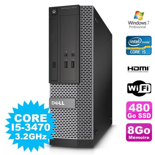 PC De Bureau Dell PC Dell Optiplex 3010 Sff Intel i5-3470 Dvd 8Go 480Go SSD Hdmi WiFi W7