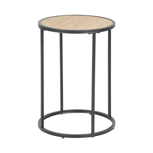 Table d’appoint - KRAPINA - Ø 45 cm - chêne / noir - forme ronde - piètement en métal revêtu de poudre
