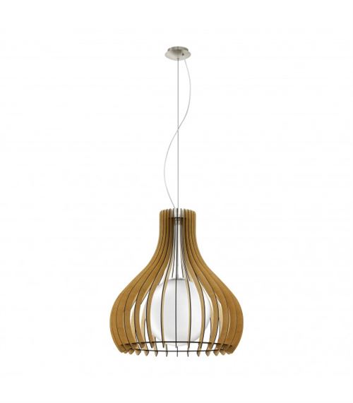 Suspension TINDORI 1 ampoule nickel satiné Diamètre 60 Cm abat jour érable