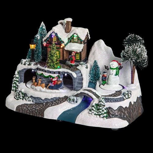 Village de Noël lumineux Père Noël et ses rennes + skieur - Jardideco