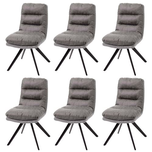 6x Chaise de salle à manger MENDLER HWC-G66 tissu gris clair gris