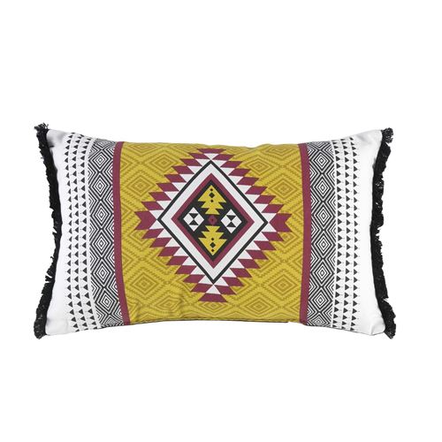 coussin franges 30 x 50 cm coton imprime fantaisie kinga des. place