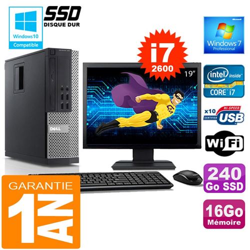 Pc dell 990 sff core i7-2600 ram 16go disque 240 go ssd wifi w7 ecran 19' État correct - Dell reconditionné disponible sur Fnac