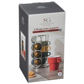 Lot De 4 Mugs Paris Secret De Gourmet Avec Rangement Bois – Multicolore – 38cl – Passent Au Lave-vaisselle