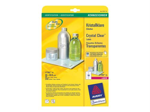 Avery - L7783-25 - 250 &Eacute;tiquettes Laser Transparentes Brillantes - 96 X 50,8 Mm