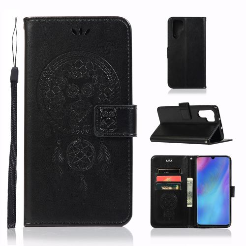 Etui en PU hibou capteur de rêves noir pour votre Huawei P30 Pro