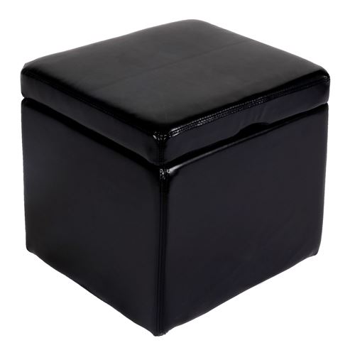 Pouf tabouret cube-coffre Onex, cuir, 45x44x44cm, noir