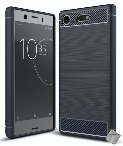 Housse etui coque silicone gel carbone pour Sony Xperia XZ1 Compact avec verre trempe - BLEU FONCE