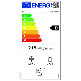 Réfrigérateur combiné 384L Froid Ventilé LG 59.5cm D, GBB72MCUDN
