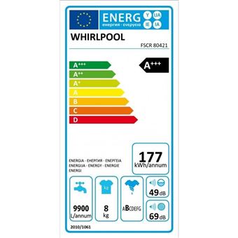 Whirlpool FSCR80421 - Machine à laver - largeur : 59.5 cm - profondeur : 61 cm - hauteur : 85 cm - chargement frontal - 55 litres - 8 kg - 1400 tours/min