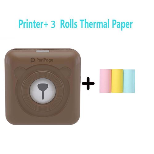 Imprimante thermique Peripage portable sans fil Bluetooth 58 mm avec 3 rouleaux de papier d'impression -marron