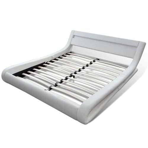 Lit en similicuir avec tête de lit LED 140 cm Blanc