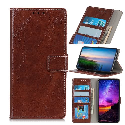 Etui en PU crazy horse vintage marron pour votre Motorola P40 Play