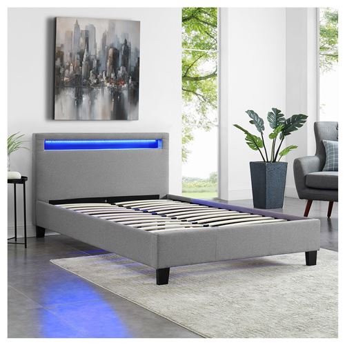 lit simple marisela 120 x 190 cm avec led integrees et sommier revetement en tissu gris achat prix fnac