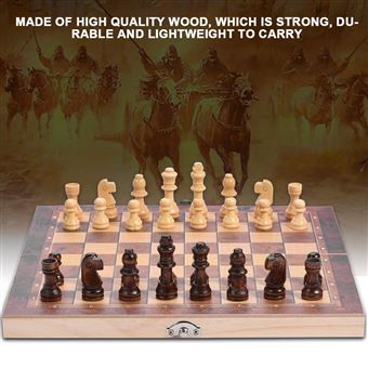DUO 3in1 classique Jeu d'échecs en bois Pièces Bote pliante Conseil sculpté à la main Cadeau