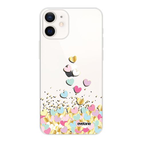 Coque pour iPhone 12 mini souple transparente Coeurs Pastels Motif Ecriture Tendance [Evetane®]