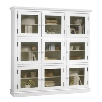 Bibliothèque Blanche 9 Portes Vitrées - L 163 x l 37 x H 170 cm - 1
