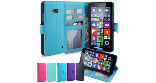 Microsoft lumia 640 housse coque etui de luxe portefeuille porte carte et billet type portefeuille bleu