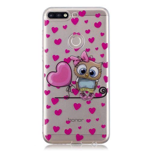 Coque en TPU modèle hibou et cœurs pour votre Huawei Y7 (2018)