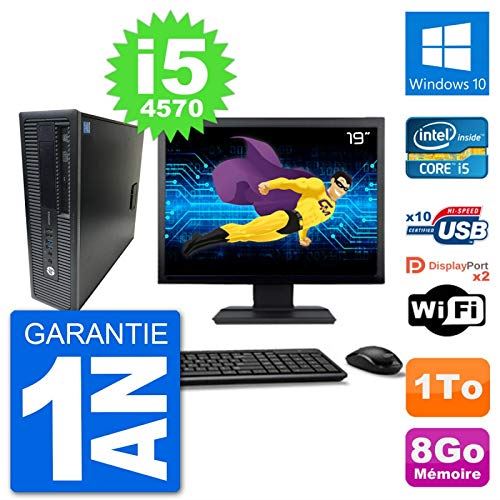 HP PC EliteDesk 800 G1 Ecran 19 Core i5-4570 RAM 8Go Disque 1To Windows 10 WiFi (Reconditionné)