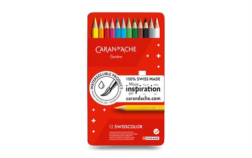 CARAN D ACHE Etui m&eacute;tal de 12 Crayons de couleur Swisscolor Assortis