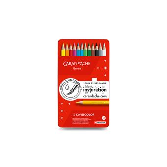 Crayons De Couleur Aquarellables Caran D'Ache - Étui Métal De 12 Couleurs - Qualité Artiste